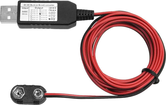 9V Battery Connector Eliminator Replace 6F22 USB Power Converter 200CM 78INCH Cable DC Buck Boost Multi for Multimeter,LED Light,Electronic Toys, Kids Keyboard Piano